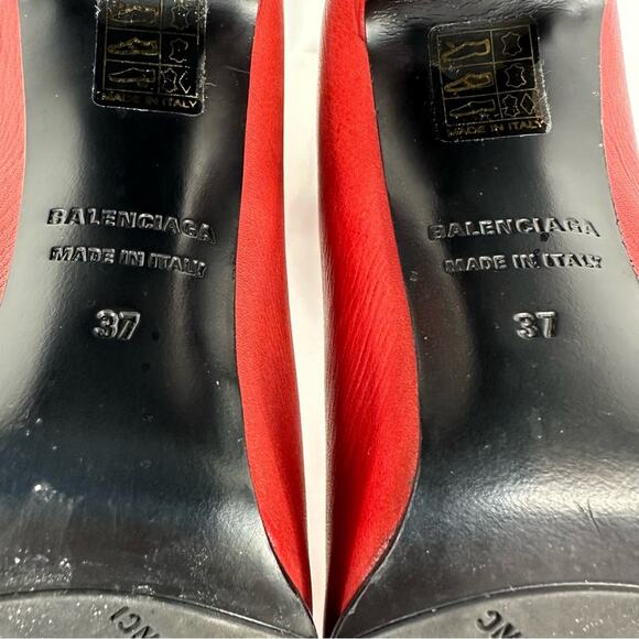 Balenciaga Red Leather Almond Pointy Toe Block Heel Ankle Boots EU 37 US 7 - Picture 15 of 15
